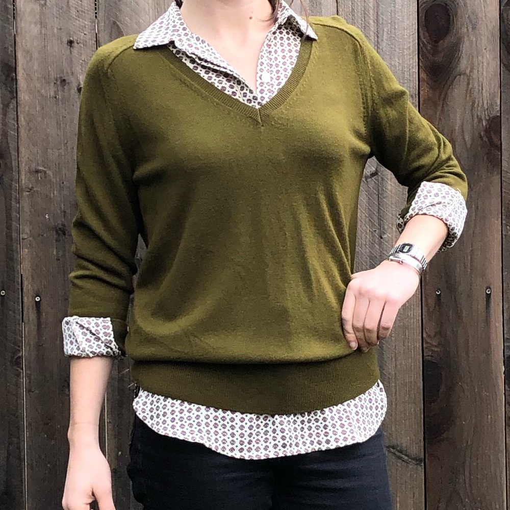 Olive green Ann Taylor Loft V-neck sweater